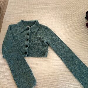 Apparis Blue Boucle Cropped Cardigan